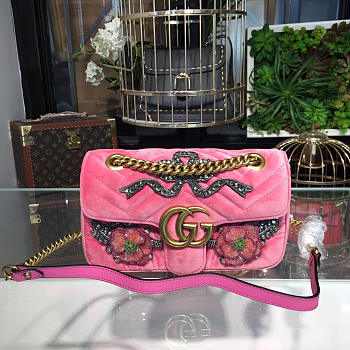 Gucci GG Marmont 22 Matelassé Pink Leather Flower 2248