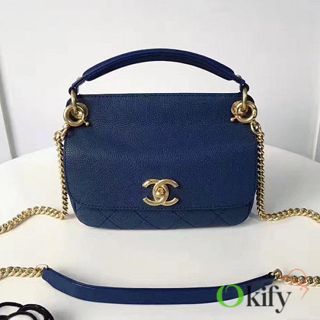 Chanel Grained Calfskin Mini Top Handle Flap Bag Blue A93756 21cm - 1