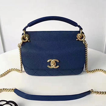 Chanel Grained Calfskin Mini Top Handle Flap Bag Blue A93756 21cm
