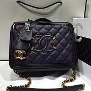 CC Caviar Quilted Small CC Filigree Vanity Case Blue BagsAll A93343 VS08734 - 1