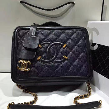 ChanelCaviar Quilted Small CC Filigree Vanity Case Blue BagsAll A93343 VS08734