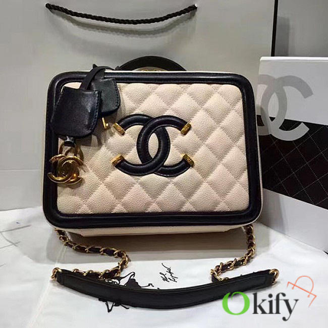 CC Caviar Quilted Small CC Filigree Vanity Case Beige BagsAll A93343 VS07581 - 1