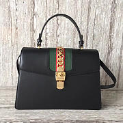 Gucci Sylvie Bag 31.5 Black Leather Top Handle Z2146 - 1