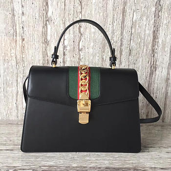 Gucci Sylvie Bag 31.5 Black Leather Top Handle Z2146