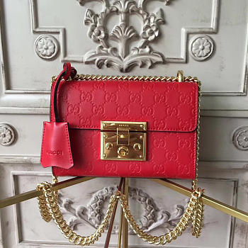 Gucci Padlock Leather 20.5 studded red embossed 2609