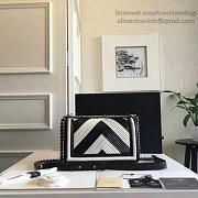 CC Medium Chevron Lambskin Quilted Le Boy 25 White and Black VS04002 - 3