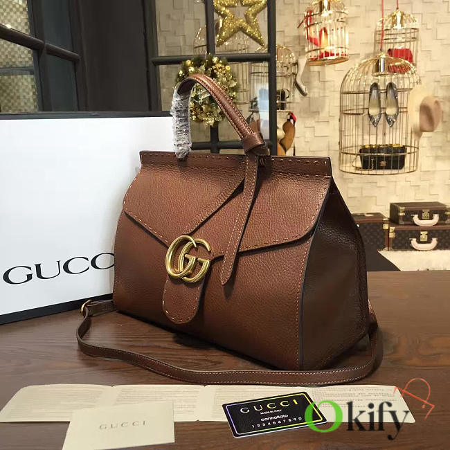 Gucci GG Marmont Leather Tote Bag Brown 2241 31.5cm - 1