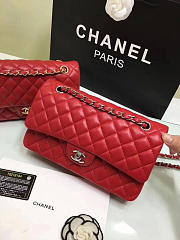 Chanel Medium Classic Flap Red Lambskin Silver/Gold 25cm - 4