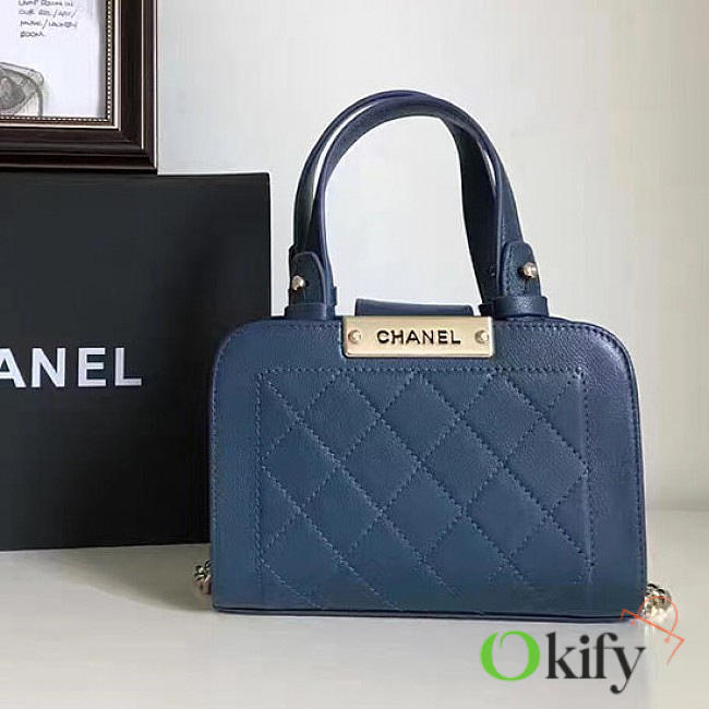 Chanel Small Label Click leather Shopping Bag Blue BagsAll A93731 VS04747 - 1