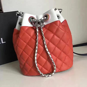 Chanel Small Drawstring Bucket Bag in Red Lambskin and Resin BagsAll A93730 VS04392
