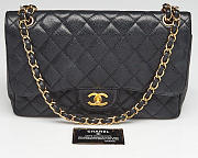 CC Large Classic Handbag Grained Calfskin Gold Black 30cm - 3
