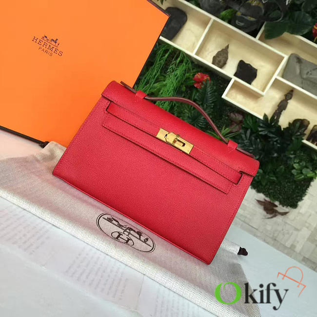 Hermès Kelly Pochette Epsom 22 Red/Silver BagsAll Z2678 - 1