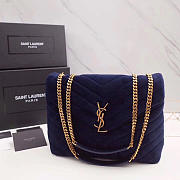 YSL Loulou Monogram Quilted Velvet 30 Shoulder Bag Large Blue 4811 - 1