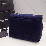 YSL Loulou Monogram Quilted Velvet 30 Shoulder Bag Large Blue 4811 - 3