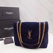 YSL Loulou Monogram Quilted Velvet 30 Shoulder Bag Large Blue 4811 - 2