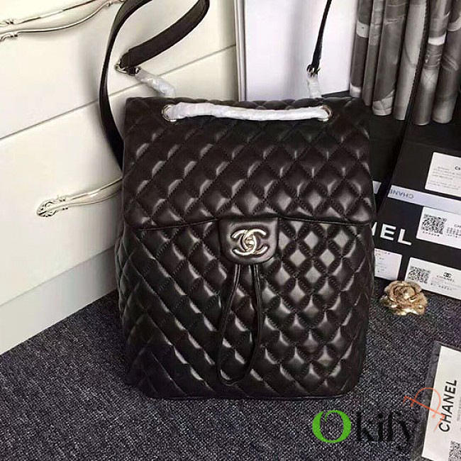 Chanel Quilted Lambskin Large Backpack 30 Black Silver Hardware 170301 VS02032 - 1