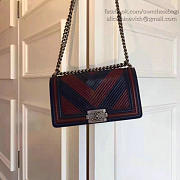 CC Medium Chevron Lambskin Quilted Le Boy 25  Red and Blue VS08117 - 4