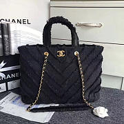 Chanel Canvas Patchwork Chevron Large Shopping Bag Black 260302 VS02391 40cm - 1
