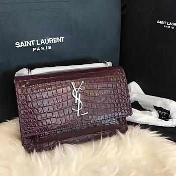 YSL Sunset Chain Bag 17 In Crocodile Embossed Shiny Leather BagsAll 4841