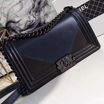 Chanel Medium Boy Bag Navy Blue and Black VS07441 25cm