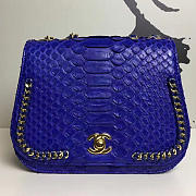Chanel Snake Embossed Flap Shoulder Bag Blue A98774 20cm - 1