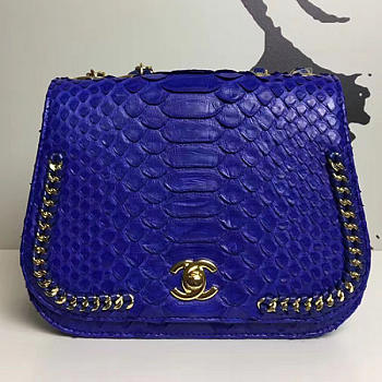 Chanel Snake Embossed Flap Shoulder Bag Blue A98774 20cm