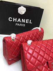 Chanel Jumbo Classic Flap Red Lambskin Silver/Gold 30cm - 2