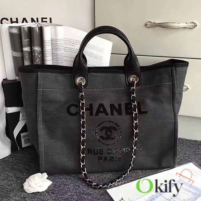Chanel Canvas and Sequins Shopping Bag Black A66941 VS08548 38cm - 1