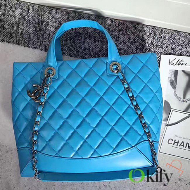 Chanel Caviar Quilted Lambskin Shopping Tote Bag Blue 260301 VS08291 30cm - 1