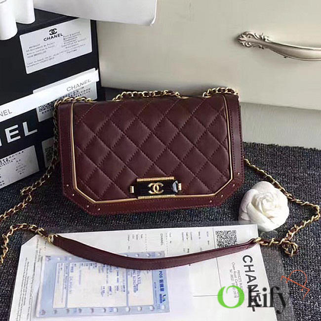 Chanel Lambskin and Calfskin Flap Bag Burgundy A91836 21cm - 1