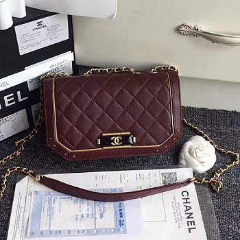 Chanel Lambskin and Calfskin Flap Bag Burgundy A91836 21cm