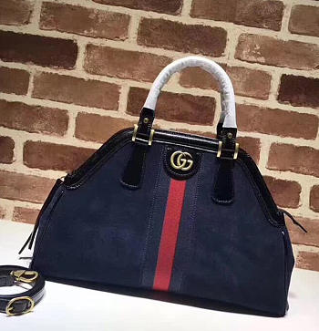 Gucci RE(Belle) Suede Medium Top Handle Bag ‎516459 Navy Blue 2018 39cm