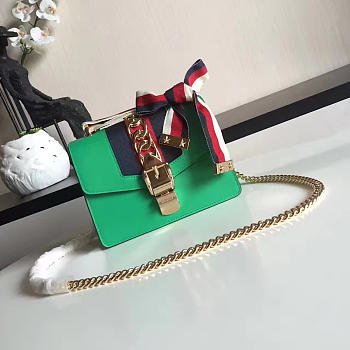Gucci Sylvie Leather Green Bag Z2348 19cm