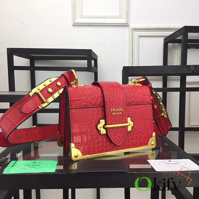 bagsAll Prada Red Crocodile and Leather Cahier 20 Shoulder Bag 1BA045 - 1