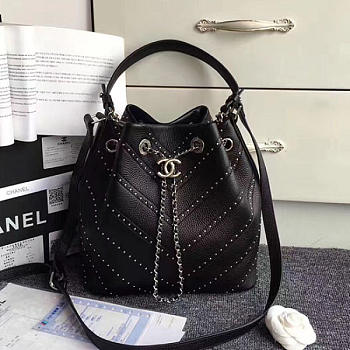 Chanel Calfskin Bucket Bag Black BagsAll A93598 VS08022
