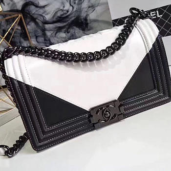 Chanel Medium Boy Bag White and Black BagsAll A67086 VS04859