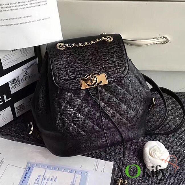 Chanel Grained Calfskin Gold-Tone Metal Backpack 25 Black BagsAll A93749 VS08053 - 1
