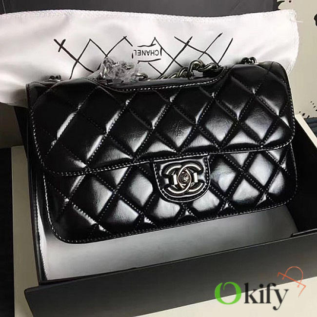 CC Oil Wax Leather Perfect Edge Bag Silver Black A14041 VS09833 26.5cm - 1