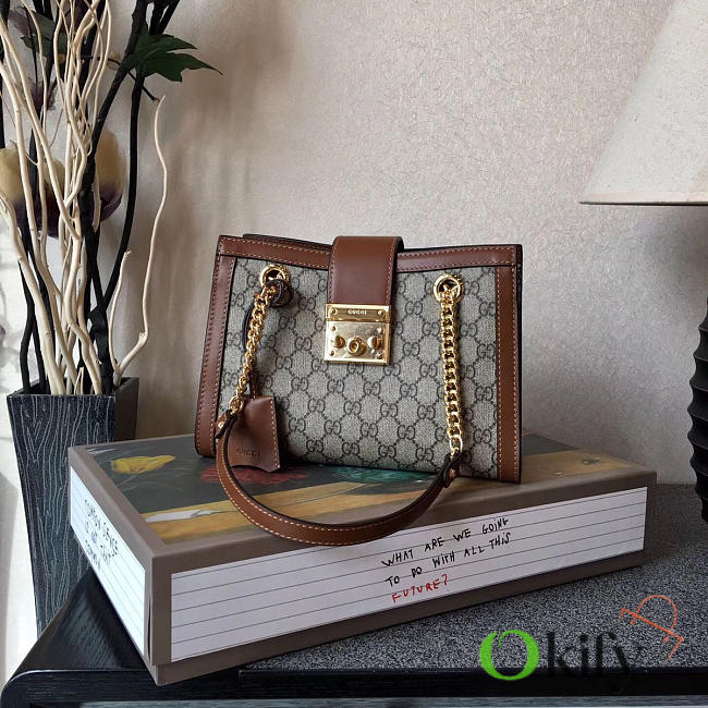 Gucci Padlock 26 Ophidia Leather Tote Brown 2154 - 1