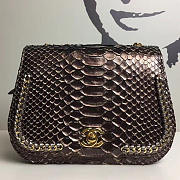 Chanel Snake Embossed Flap Shoulder Bag Gold A98774 20cm - 1