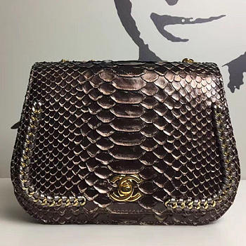 Chanel Snake Embossed Flap Shoulder Bag Gold A98774 20cm