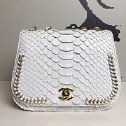Chanel Snake Embossed Flap Shoulder Bag White A98774 20cm - 1
