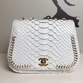 Chanel Snake Embossed Flap Shoulder Bag White A98774 20cm
