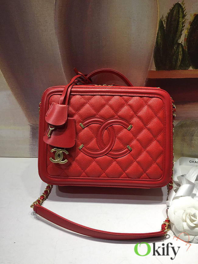 Chanel Caviar Quilted Small CC Filigree Vanity Case Red 93343 21cm - 1