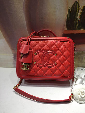 Chanel Caviar Quilted Small CC Filigree Vanity Case Red 93343 21cm