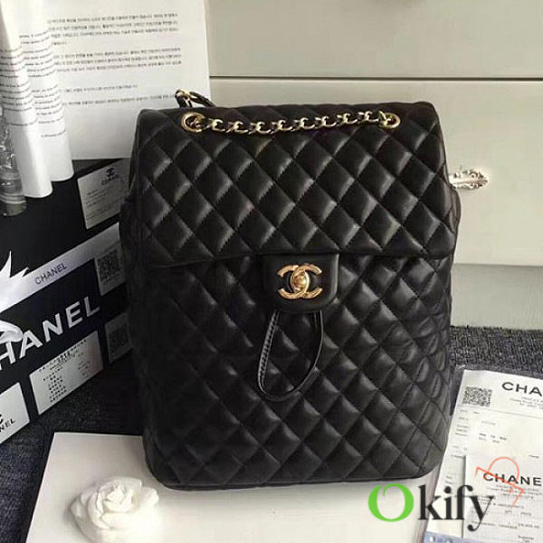 Chanel Quilted Lambskin Backpack Black Gold Hardware Medium BagsAll - 1