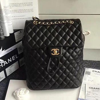 Chanel Quilted Lambskin Backpack Black Gold Hardware Medium BagsAll