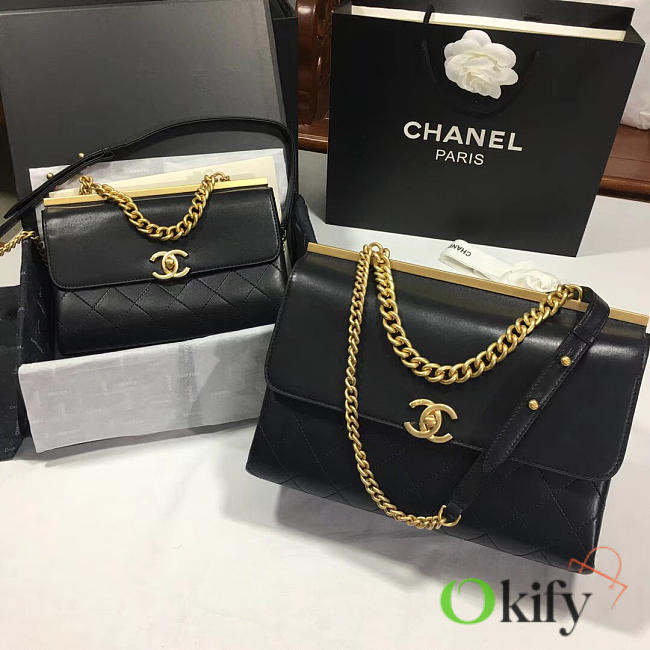 Chanel original single double c flip bag black large 28cm - 1