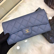 Chanel classic cf long lychee purse 19 smog blue - 1