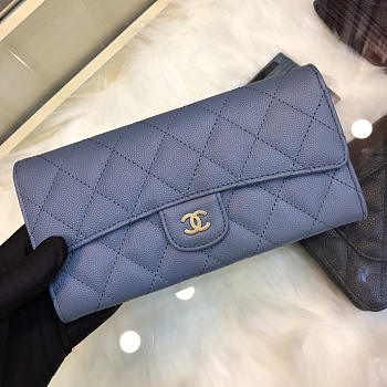 Chanel classic cf long lychee purse 19 smog blue